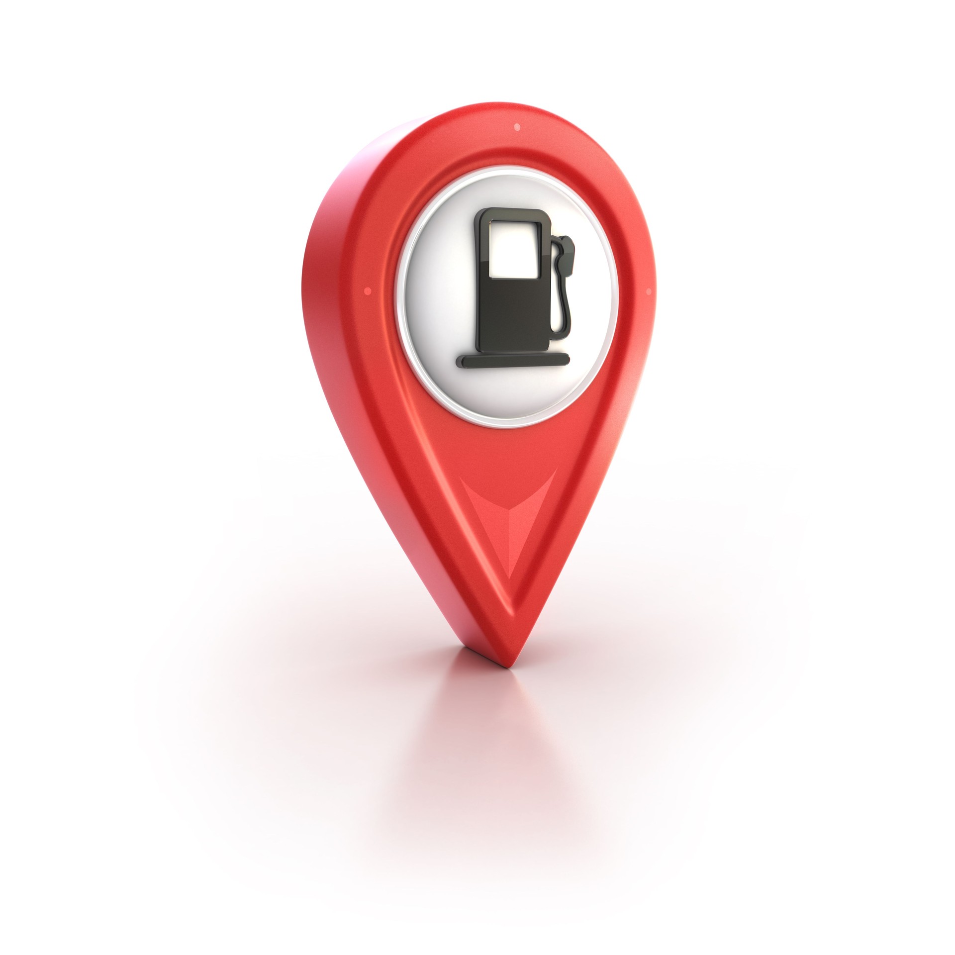 glossy red pin icon with gas station sign